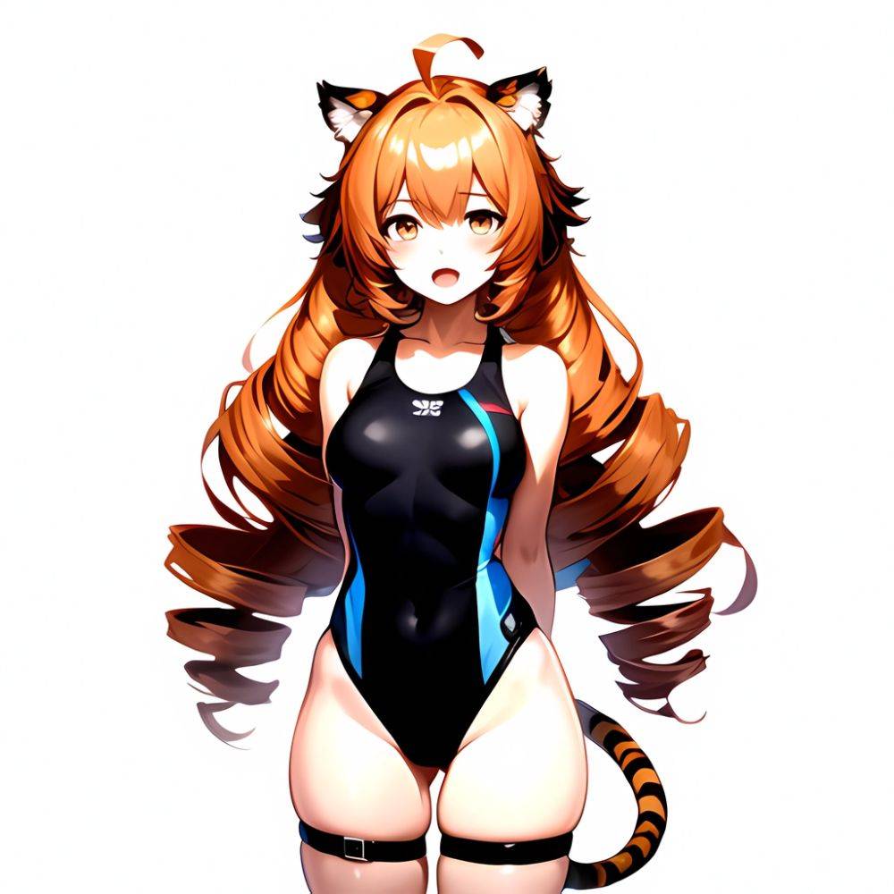 1girl Ahoge Animal Ears Arknights Black One Piece Swimsuit Blush Center Opening Drill Hair Drill Sidelocks Groin Highres Invisib, 242204307 - AIHentai - #main