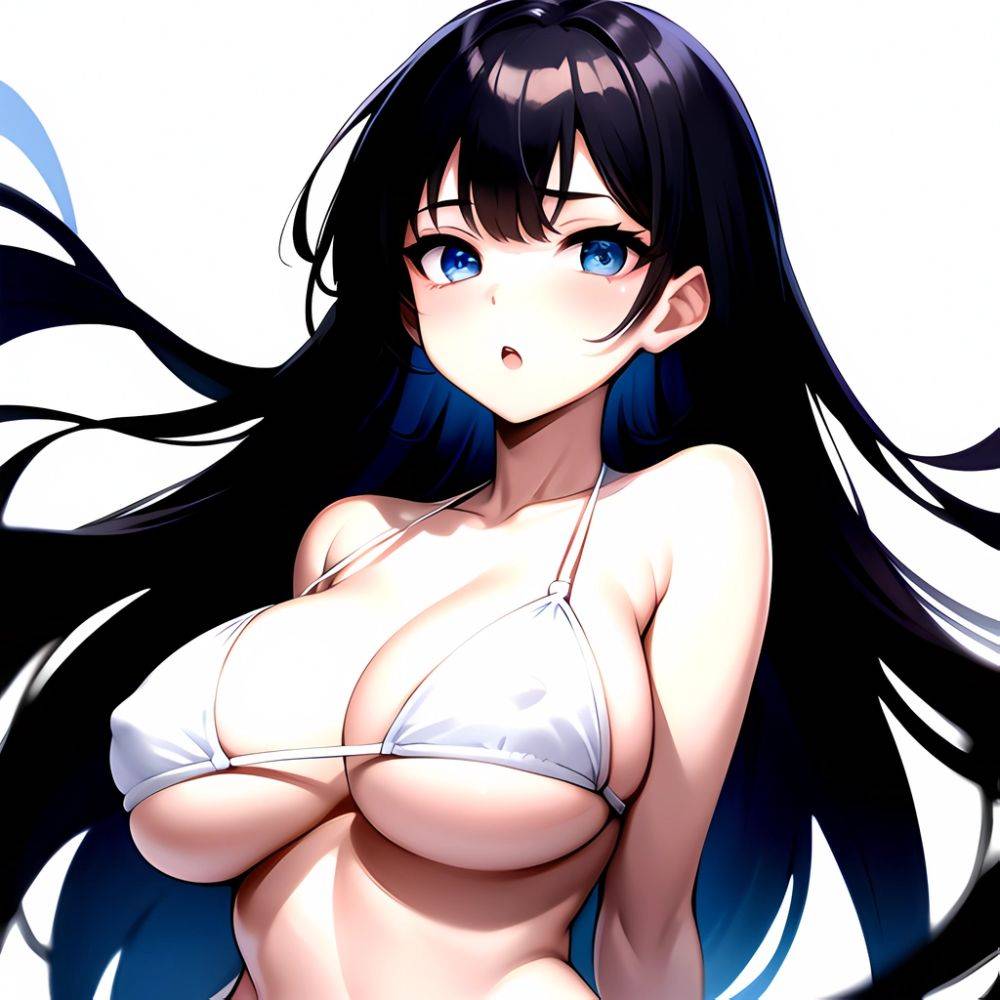 1girl O Absurdres Bikini White Bikini Black Hair Blue Eyes Breasts Cleavage Collarbone Commentary Request Highres Large Breasts, 3649420988 - AIHentai - #main