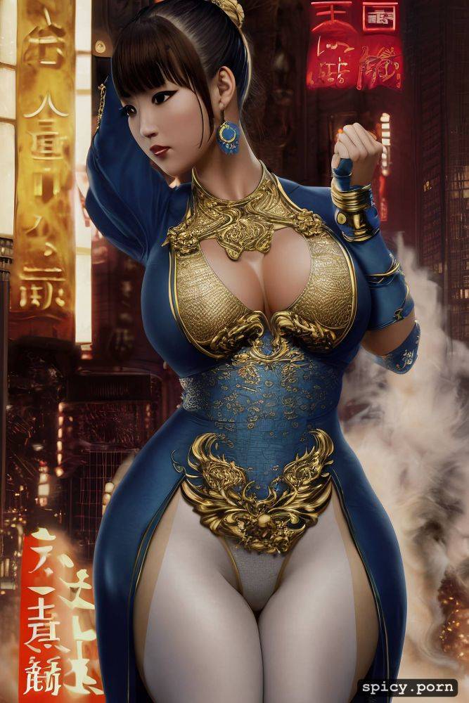 small tits with big hips, long dark blue dress, shaolin kung fu - #main
