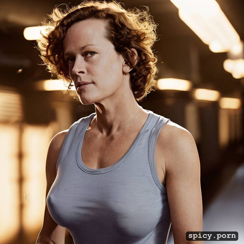 young sigourney weaver as ellen ripley from the movie alien wearing white tank top and panties - #main