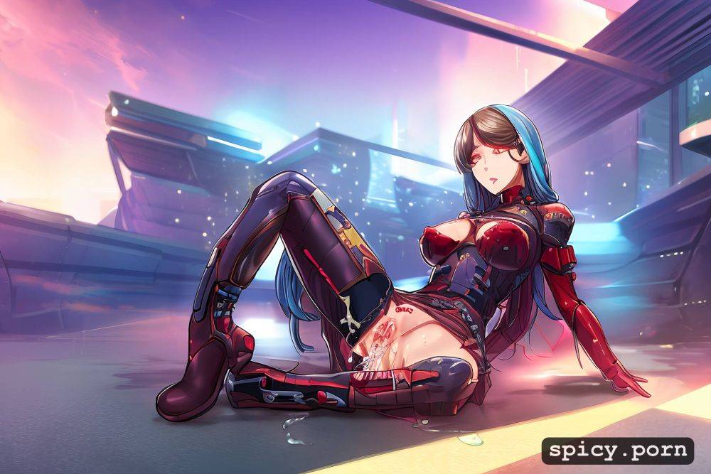 style soft anime, vagina exposed, long dark blue skirt, wearing boots - #main
