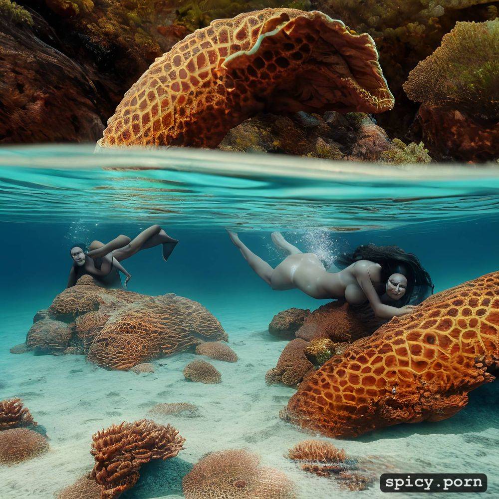 underwater fantastic sea scenario perfect face, long legs, subsurface diving nigerian woman - #main