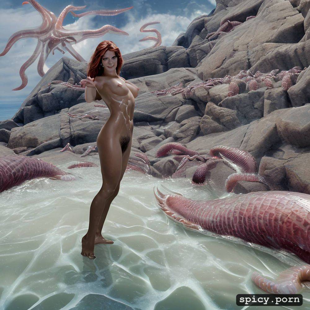 extremely detailed hairy skin, goth, tentacles out of open pussy - #main