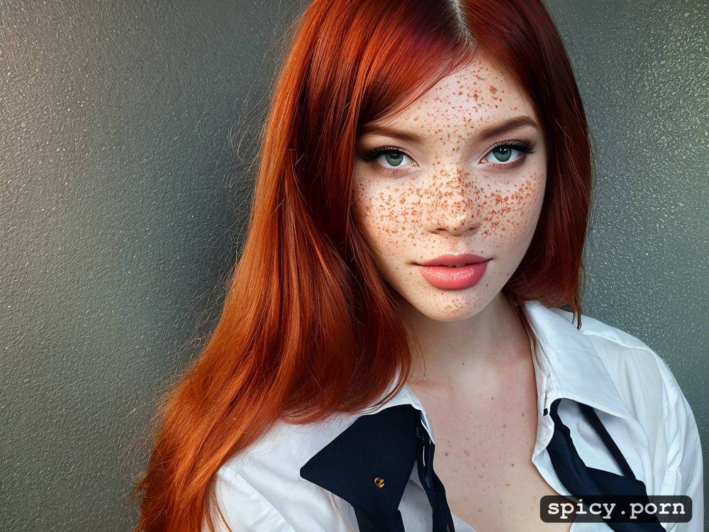 perfect face, tiny tits, school uniform, red hair, full body - #main