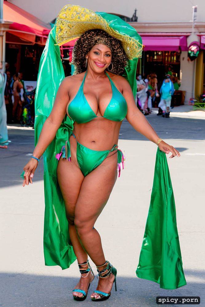 color portrait, huge natural boobs, 51 yo beautiful performing mardi gras street dancer - #main