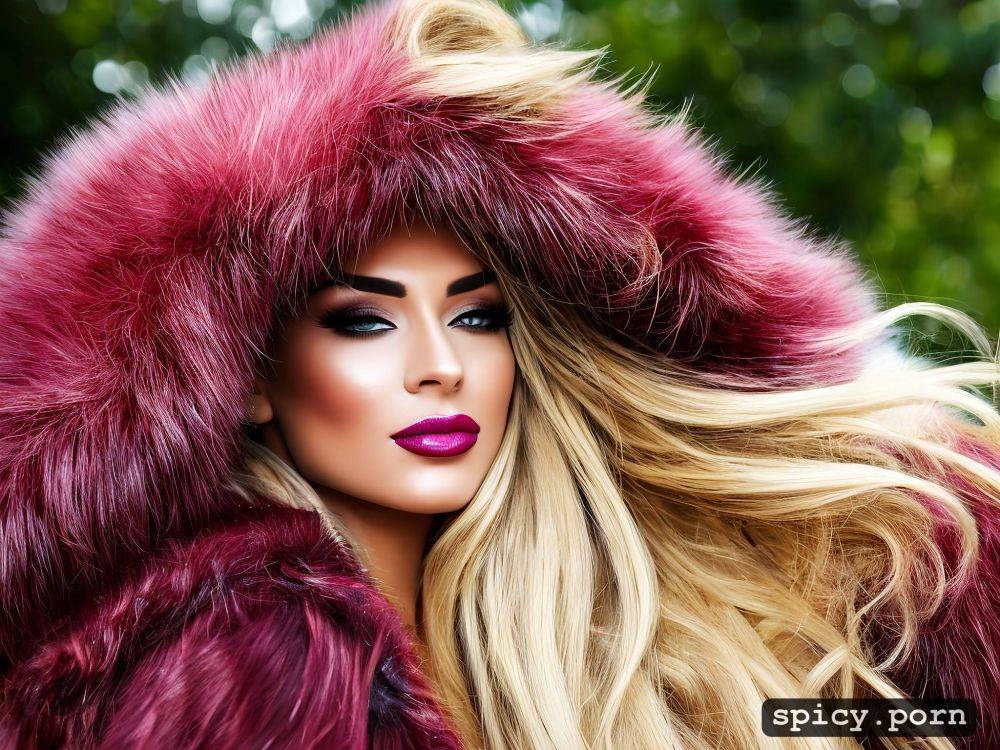 singer, sharp focus, pretty face, large russian fur coat, bling hanging on chains around neck - #main