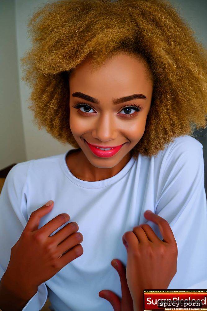 submissive, heads pushed together, short snub noses, naked, two very cute black college students - #main
