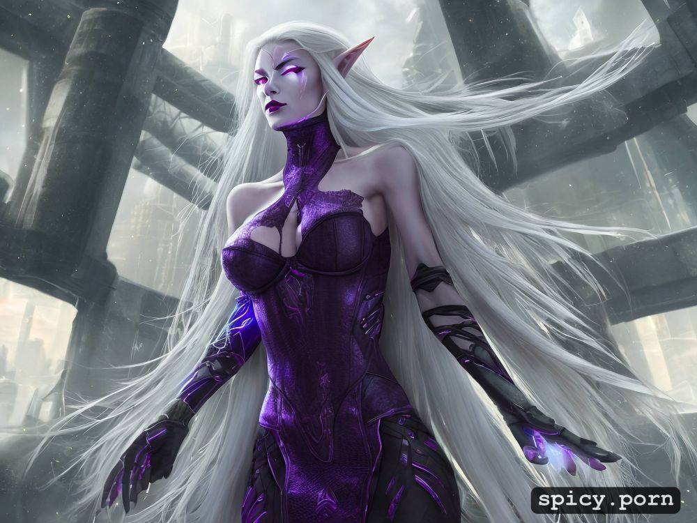 white eyebrows, 23 yo, long straight white hair, perfect slim albino female elf - #main