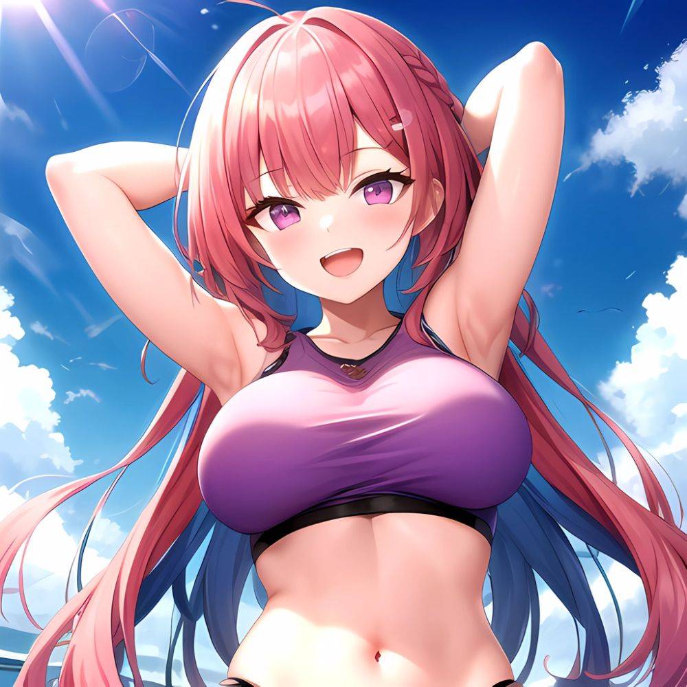 1girl D Absurdres Armpits Arms Behind Head Azur Lane Blush Breasts Bremerton Azur Lane Crop Top Highres Large Breasts Looking, 3941707821 - AIHentai - #main