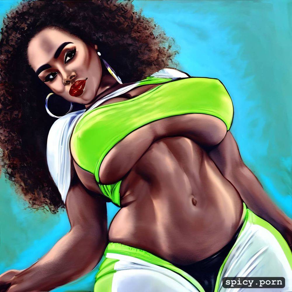 perfect face, perfect body, black woman, centered, in gym, yoga pants - #main