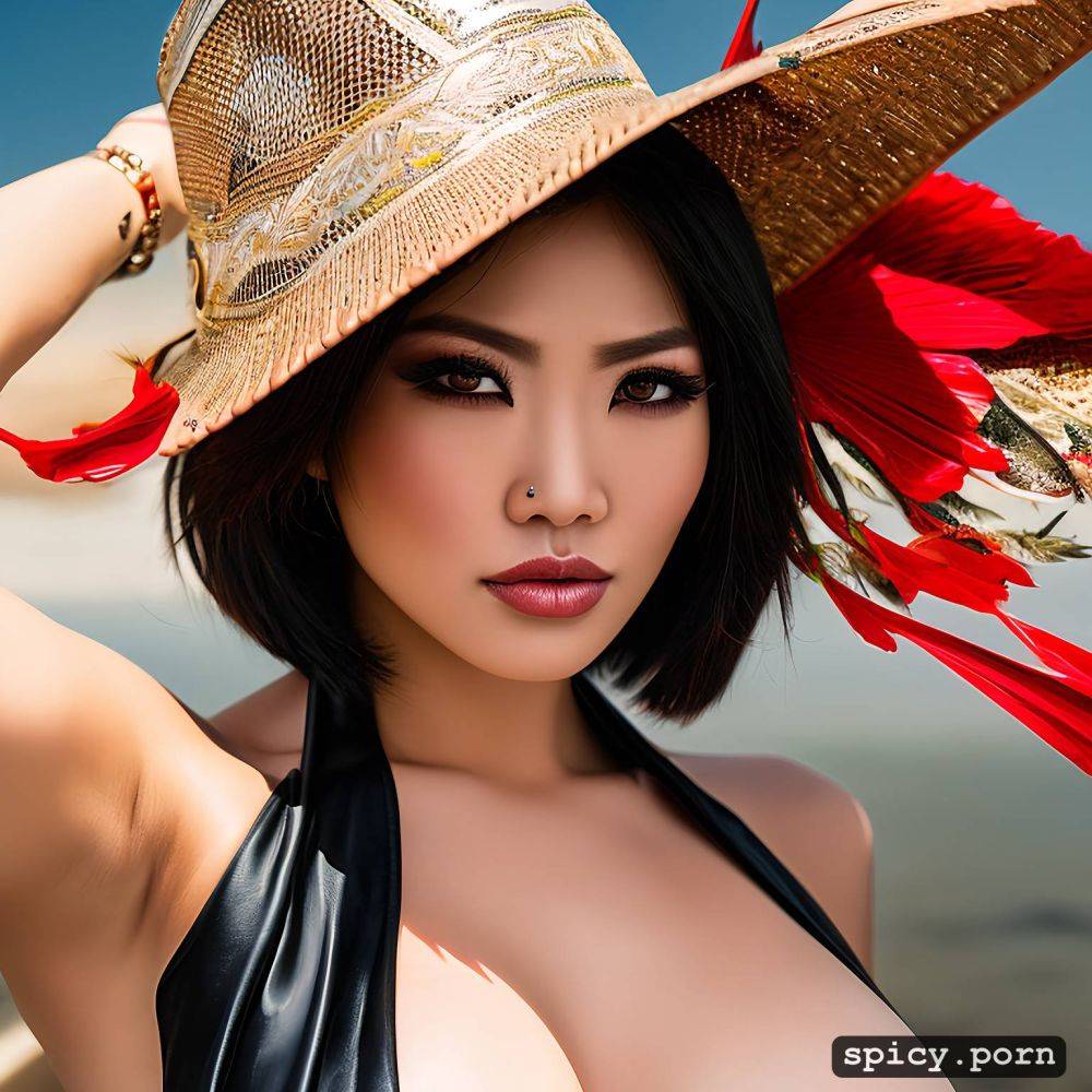 wearing cosplay, high quality photo, highly detailed asian woman with mohawk haircut exposing her breasts - #main