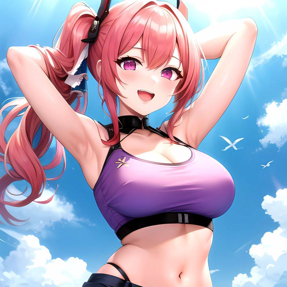 1girl D Absurdres Armpits Arms Behind Head Azur Lane Blush Breasts Bremerton Azur Lane Crop Top Highres Large Breasts Looking, 4058638015 - AIHentai - #main