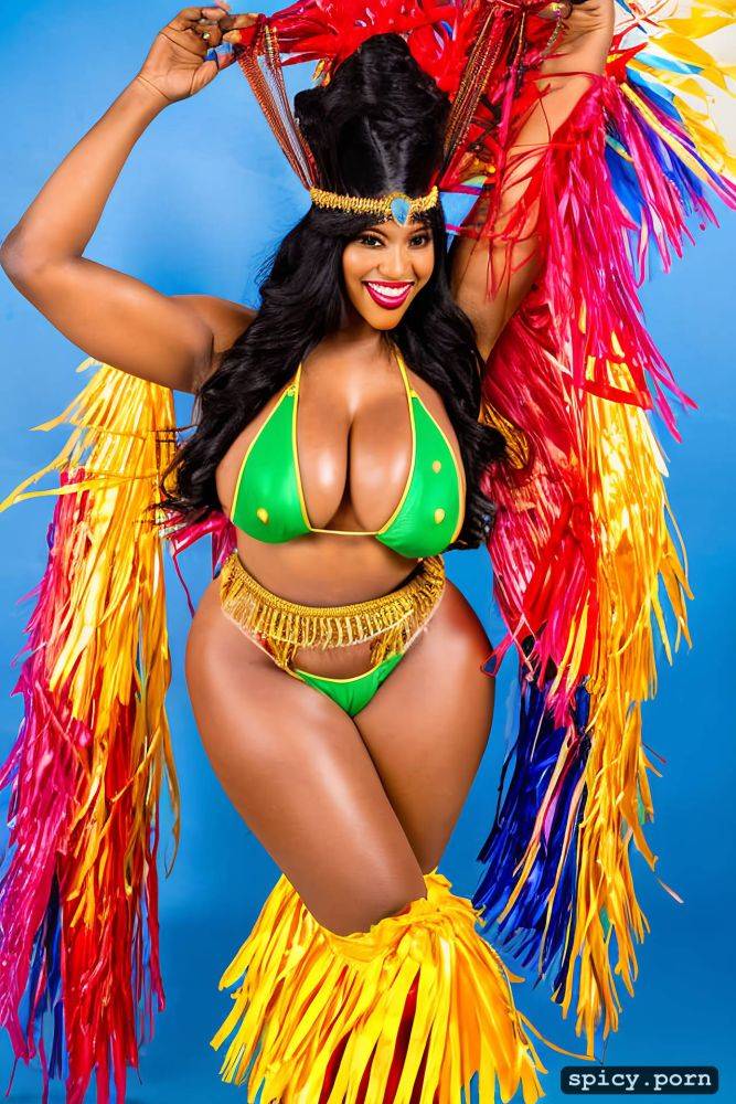 color portrait, huge natural boobs, 27 yo beautiful performing brazilian carnival dancer - #main