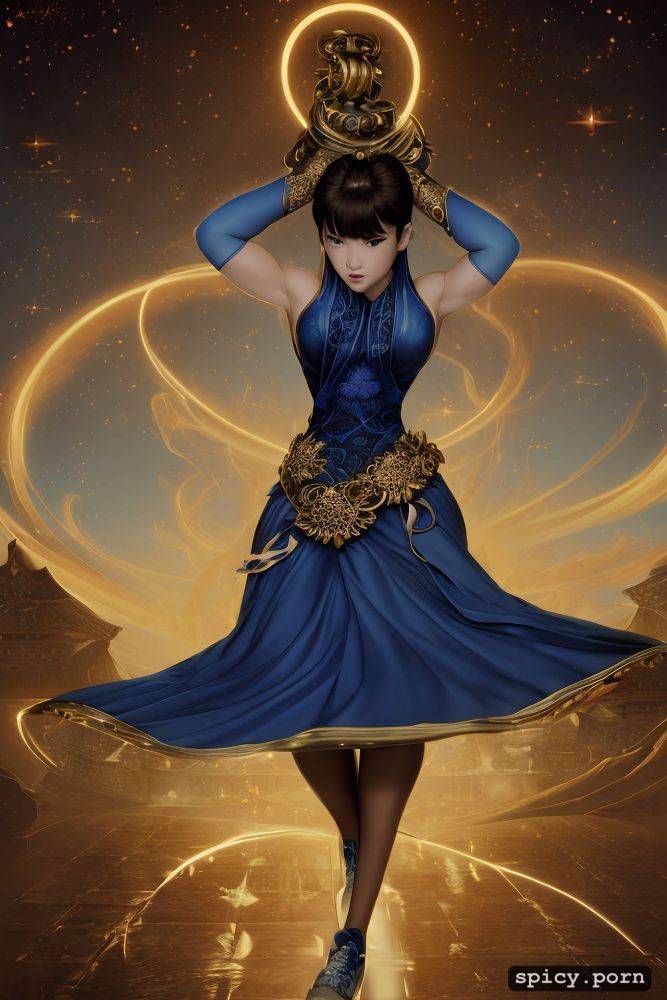 small tits with big hips, long dark blue dress, shaolin kung fu - #main