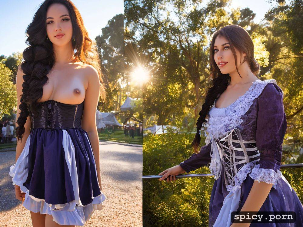 small nipples, open bodice, braids, average size breasts, hair in renaissance style - #main