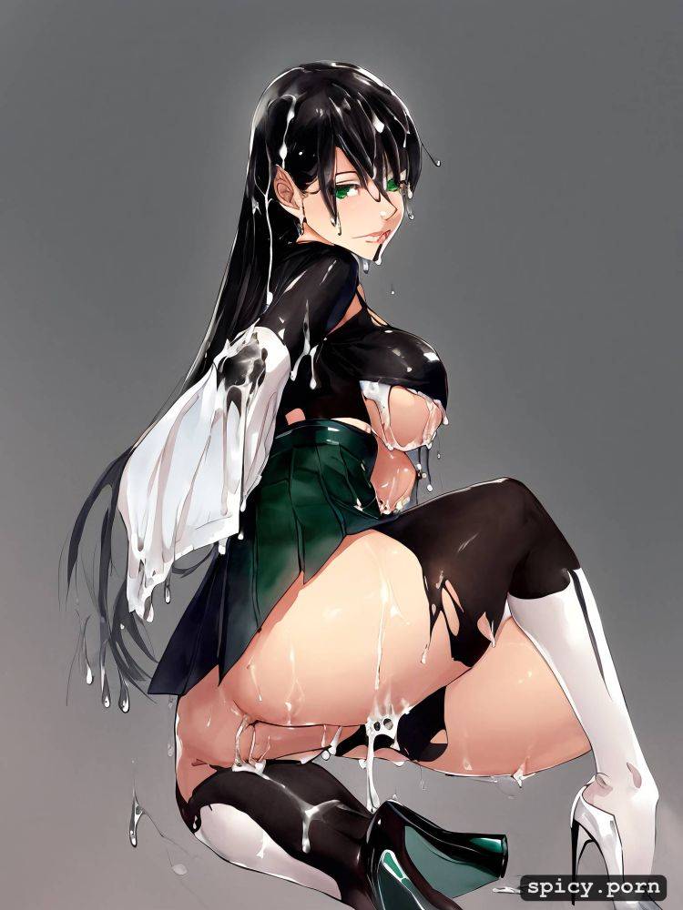 tall skinny white pretty teen, shiny black shoes, long black hair - #main