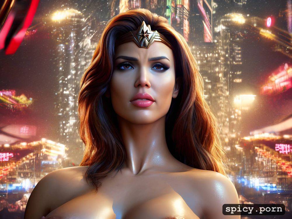 pursed lips, massive round tits, naked, wonder woman, huge erect nipples - #main