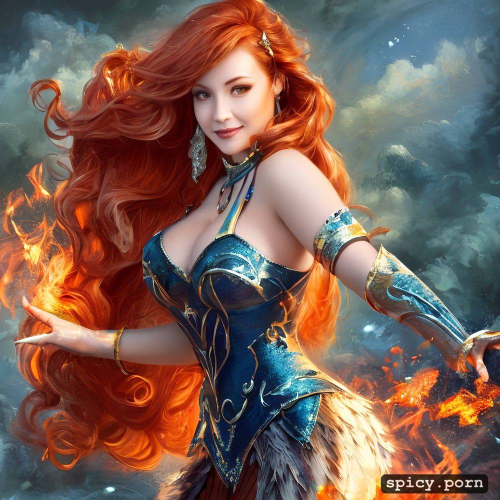 smiling high details, orange shiny eyes, floating, flames, magical - #main