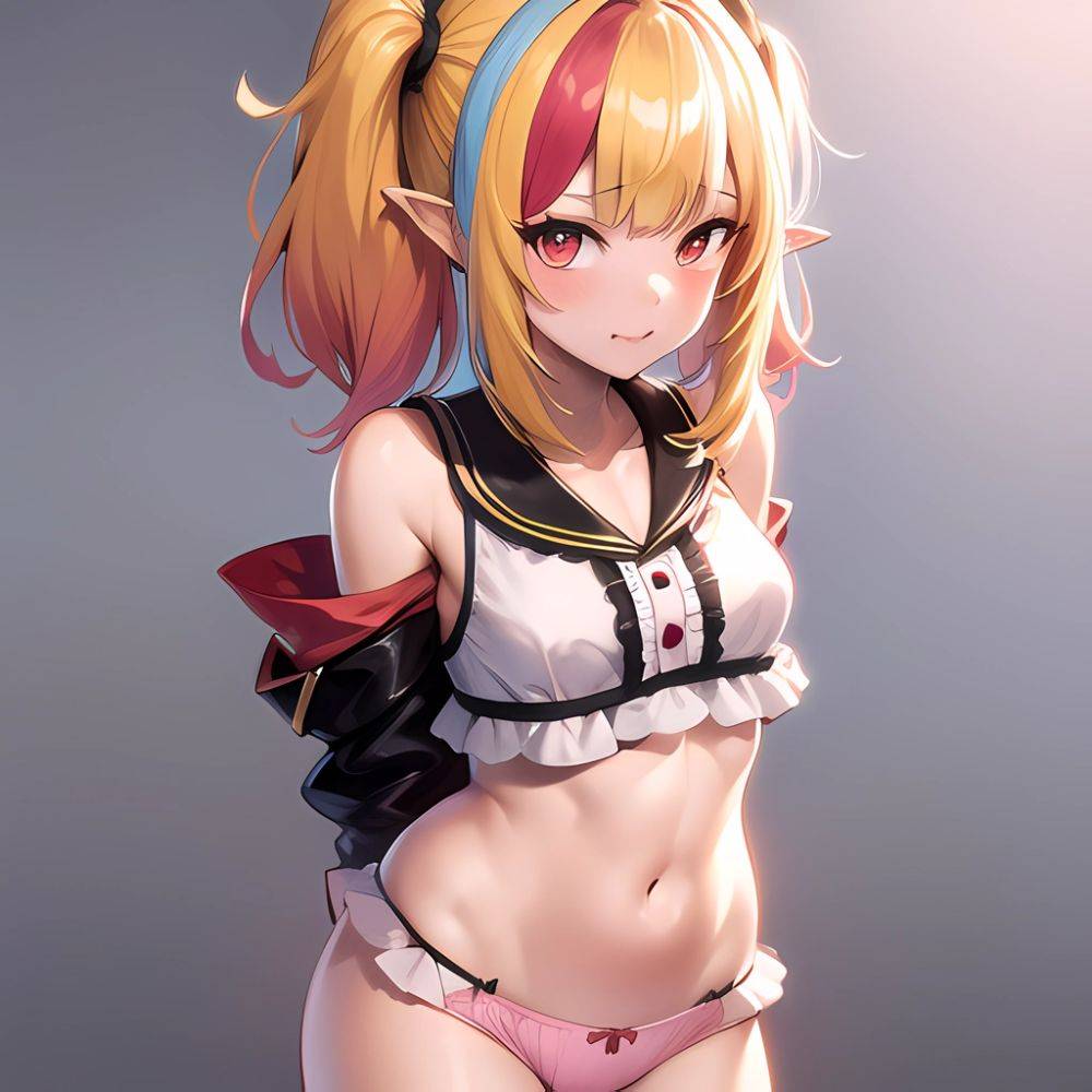1girl Blonde Hair Frilled Panties Frills Highres Hip Bones Looking At Viewer Makaino Ririmu Multicolored Hair Navel Nijisanji No, 3551660169 - AIHentai - #main
