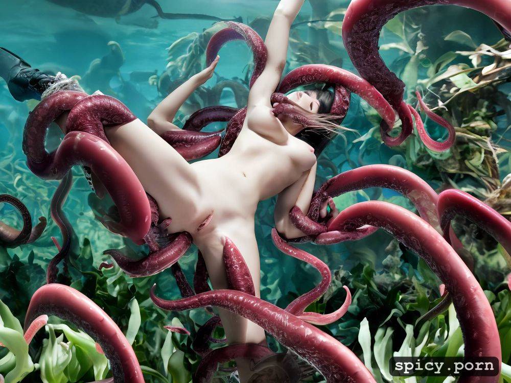 medium breasts, pussy penetrated, tiny tentacles wind all around her body - #main