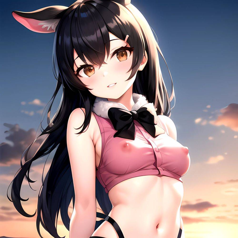 1girl Aardvark Kemono Friends Animal Ears Bare Shoulders Black Bow Black Bowtie Black Hair Bow Bowtie Breasts Brown Eyes Cropped, 2420712481 - AIHentai - #main
