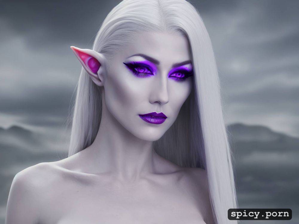 white eyebrows, 23 yo, long straight white hair, perfect slim albino female elf - #main