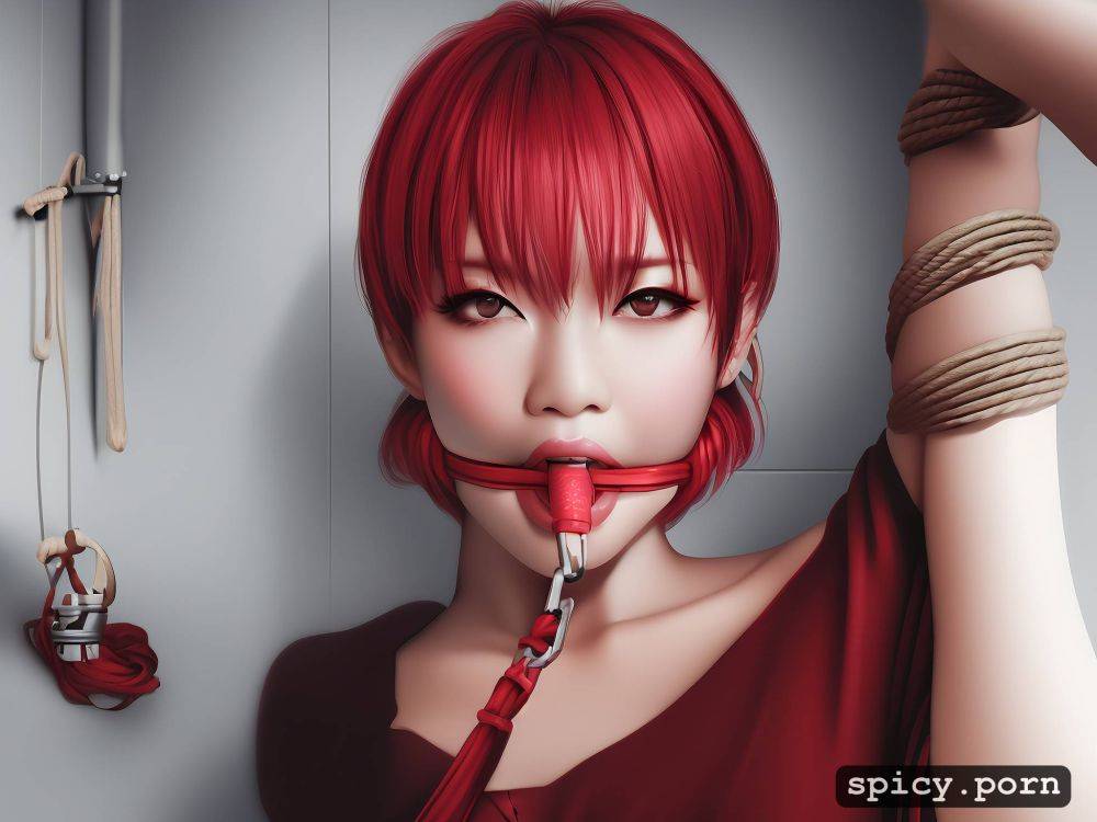portrait, short hair, sharp focus, toilet, rope bondage, chinese female - #main