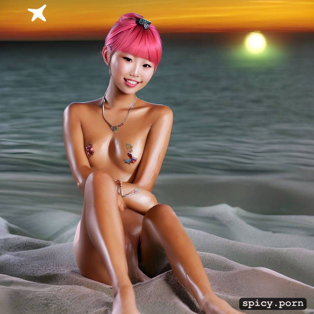 cup b boobs perky protruding nipples, starry night sky, beach at night - #main
