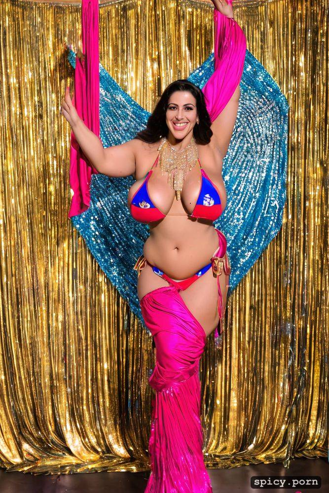 performing on stage, huge hanging boobs, 36 yo beautiful thick american bellydancer - #main