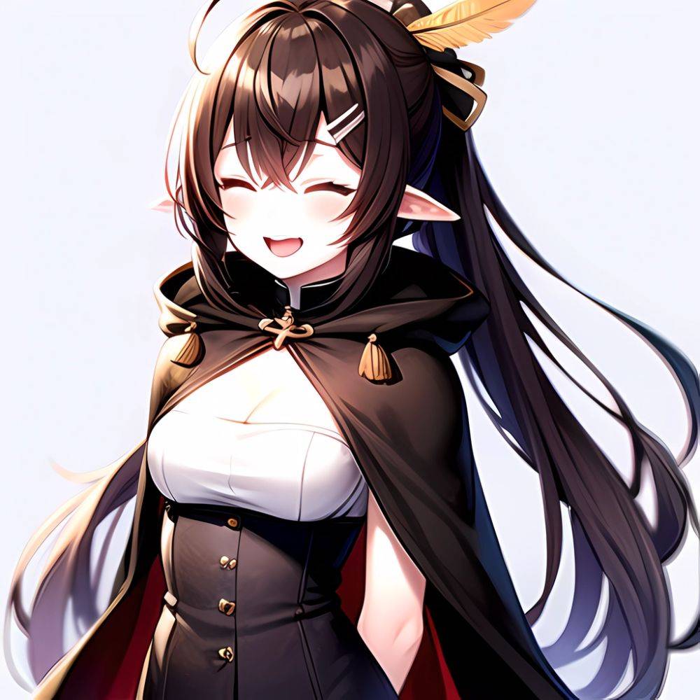 1girl D Ahoge Blush Brown Capelet Brown Cloak Brown Hair Capelet Cleavage Cutout Cloak Closed Eyes Clothing Cutout Crossed Bangs, 1703561829 - AIHentai - #main