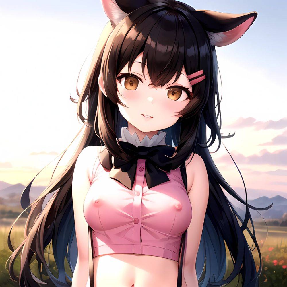 1girl Aardvark Kemono Friends Animal Ears Bare Shoulders Black Bow Black Bowtie Black Hair Bow Bowtie Breasts Brown Eyes Cropped, 3436028792 - AIHentai - #main