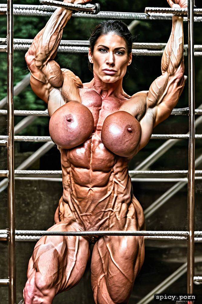 escaping cage, massive abs, freckles, realistic, not to many limbs - #main