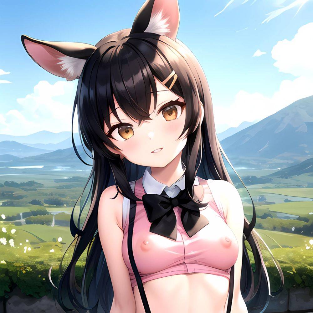 1girl Aardvark Kemono Friends Animal Ears Bare Shoulders Black Bow Black Bowtie Black Hair Bow Bowtie Breasts Brown Eyes Cropped, 3175674340 - AIHentai - #main