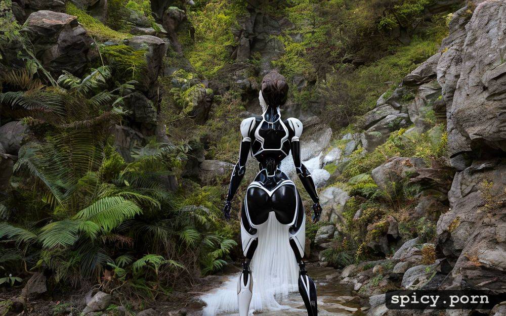 face looking back, dark fantasy, back view, white, in a jungle cave - #main