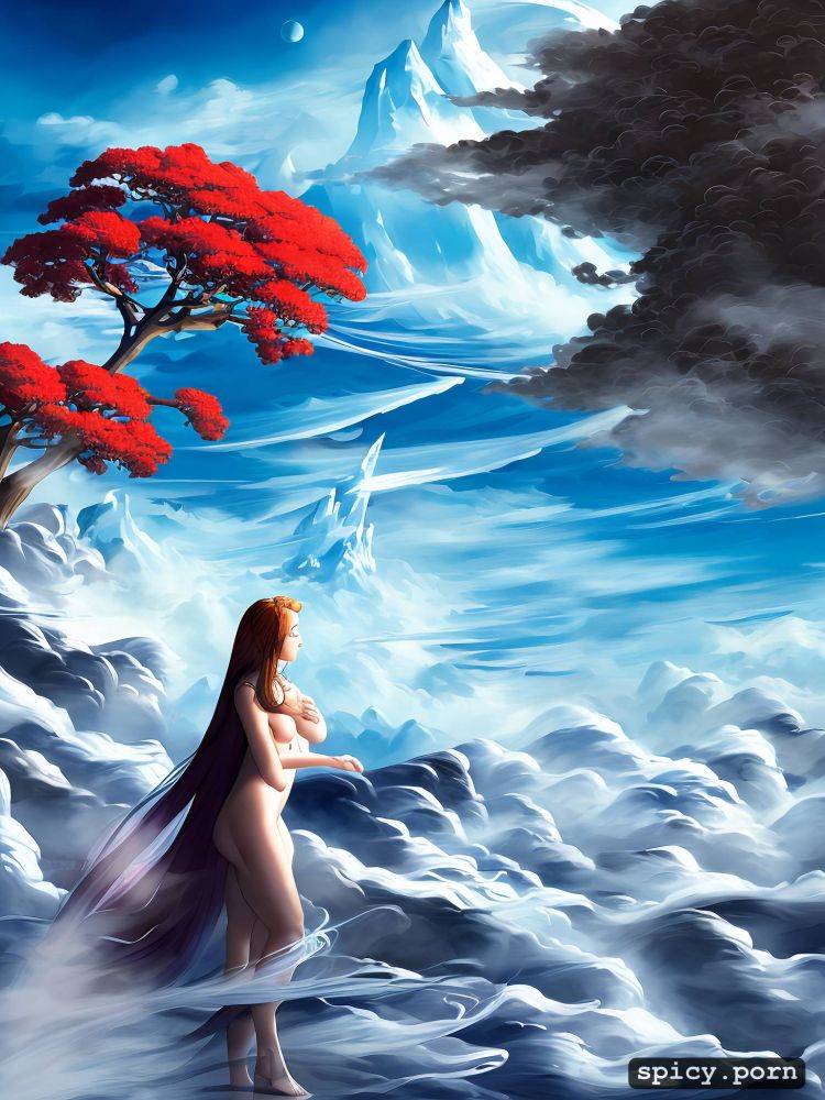 1girl, walking in mist, 18yo, very detailed clouds, large moon in background - #main