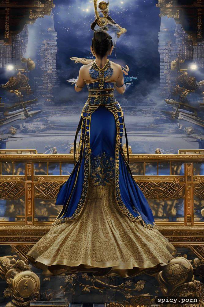 small tits with big hips, long dark blue dress, shaolin kung fu - #main