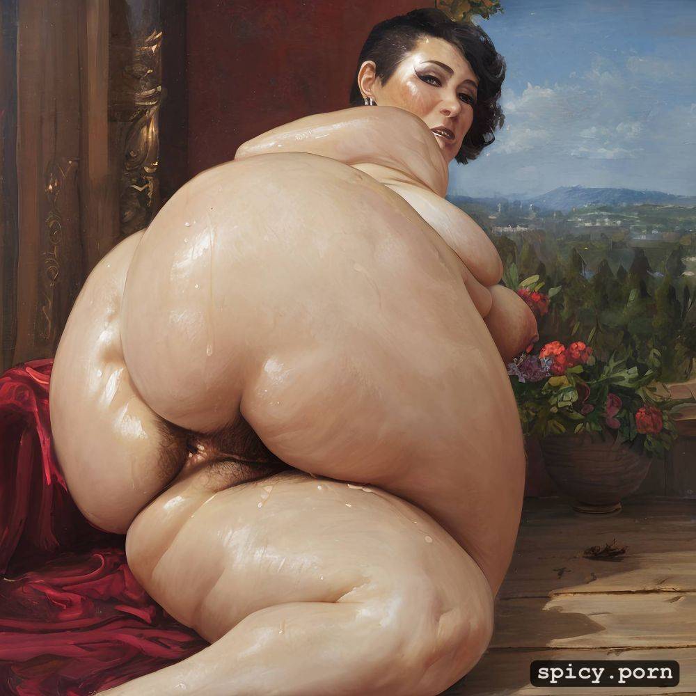 spreading dirty ass, hairy fat vagina, complete view, hairy naked no clothes chubby xxl pale skin short haired european with huge tits and open ass - #main