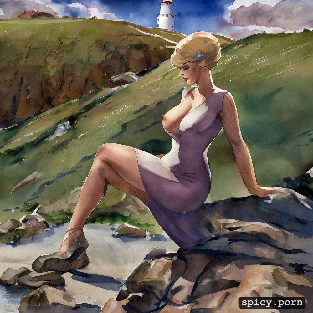 erect nipples, a tight dress, seductive, blonde, side shot, gorgeous symmetrical face - #main