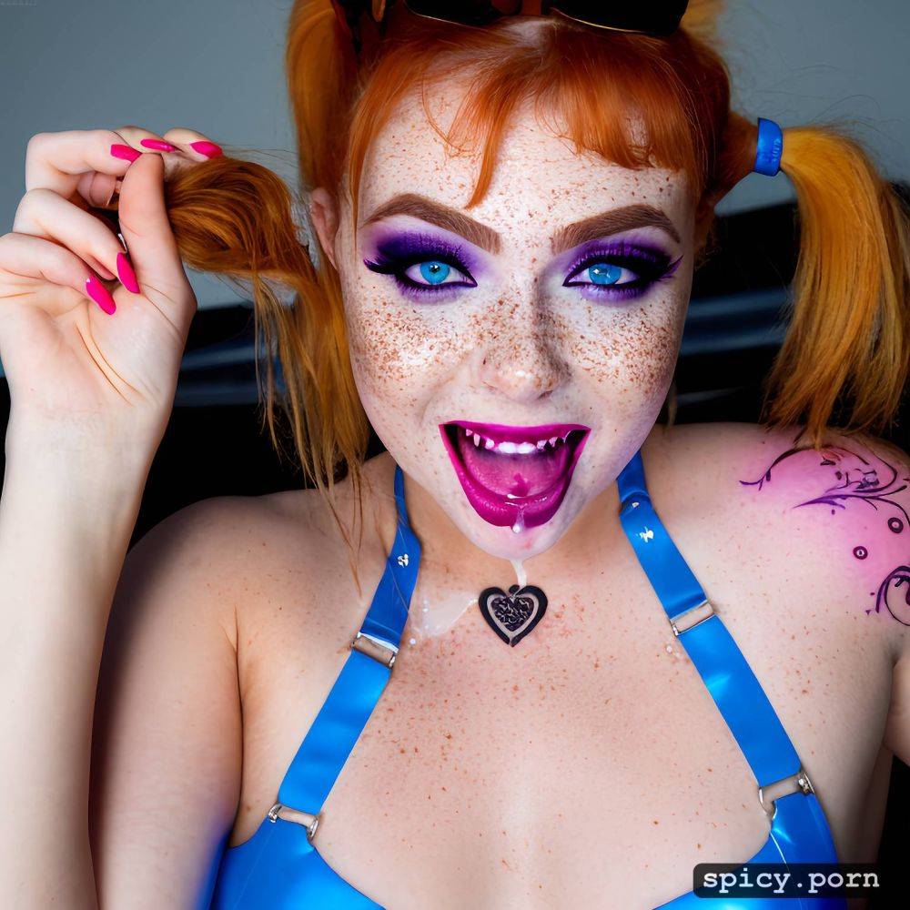 retrowave neon lights, tattooed, long red nails, pussy piercing - #main