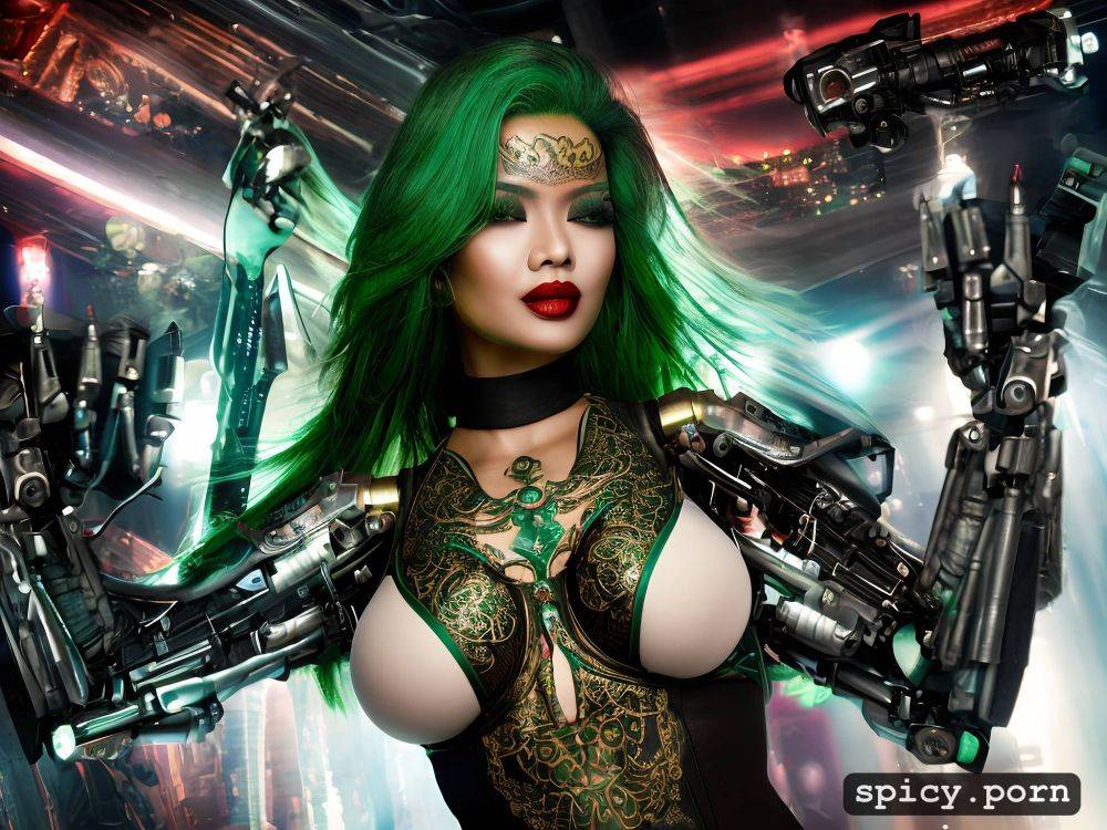 full body, intricate hair, vibrant, bar, robot, malaysia woman - #main