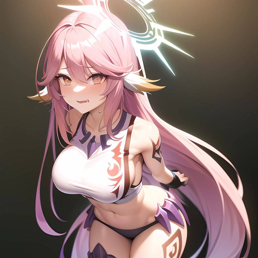Jibril Anime Absurdres Long Hair Pink Hair Halo Large Breasts Tattoo Cleavage Sideboob Midriff Asymmetrical Legwear Mismatched L, 2068482478 - AIHentai - #main