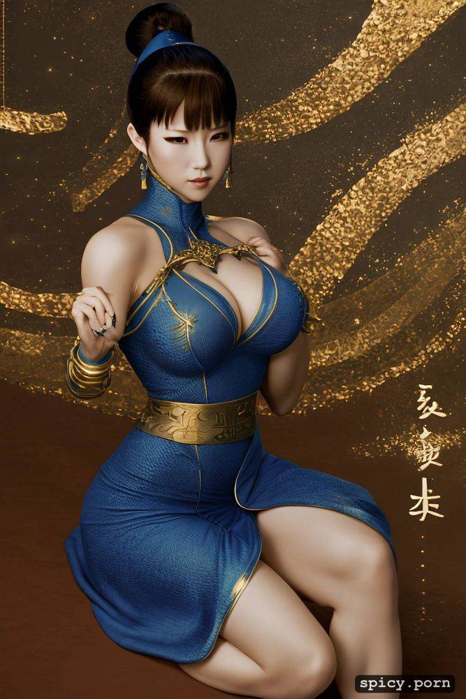 small tits with big hips, long dark blue dress, shaolin kung fu - #main