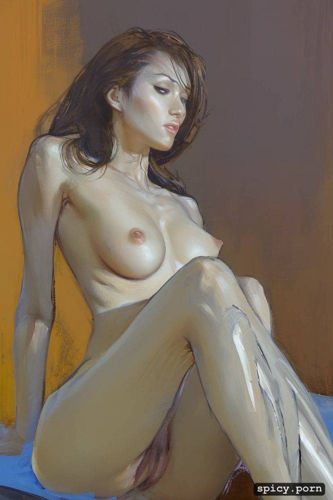 flat breasts, yo, sitting naked, thin skinny bony shoulders - #main