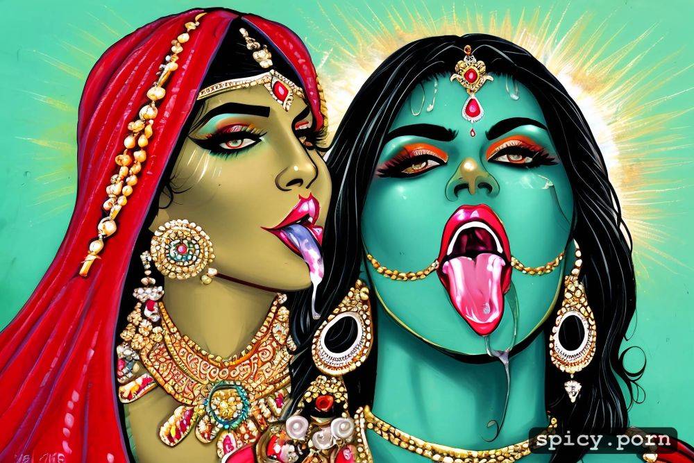 tongue play, white cum on face, indian godess kali - #main