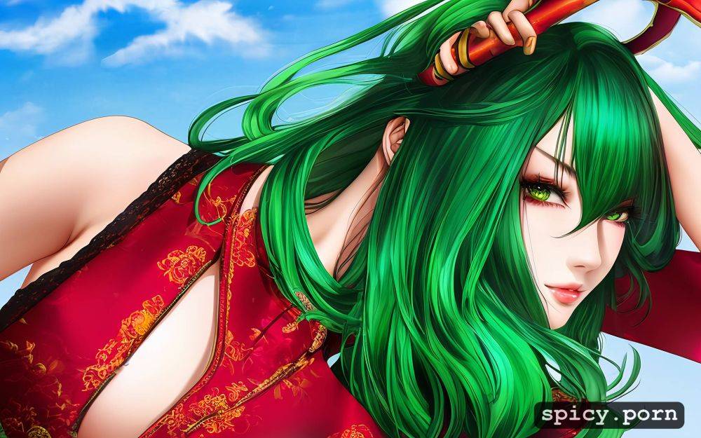 34 years, perfect face, chinese, pixie hair, green hair - #main