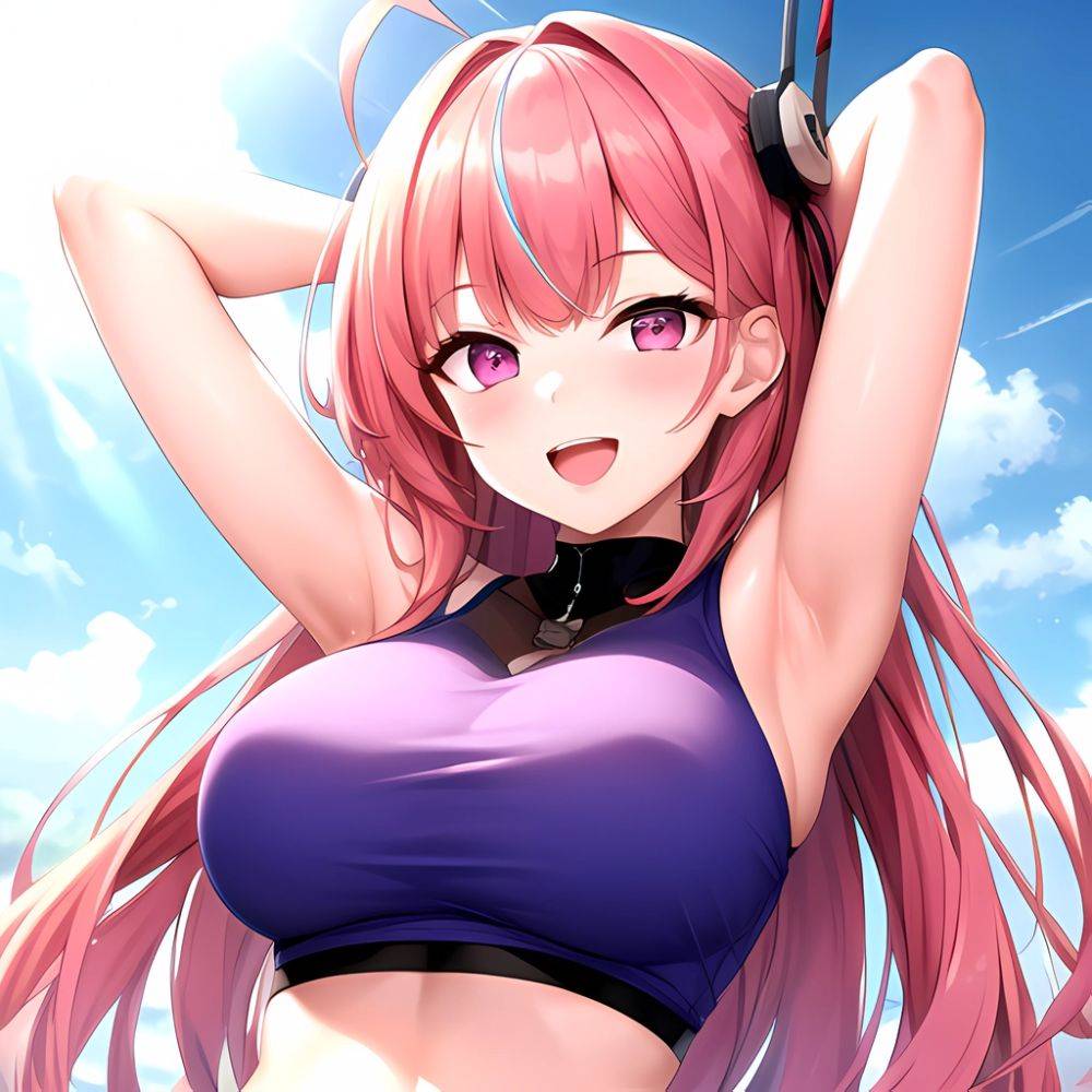 1girl D Absurdres Armpits Arms Behind Head Azur Lane Blush Breasts Bremerton Azur Lane Crop Top Highres Large Breasts Looking, 4015012435 - AIHentai - #main