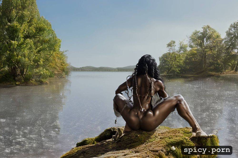 sharp contours, hemp ropes, smiling naked actor young marina sirtis as 21 years old ebony goddess - #main