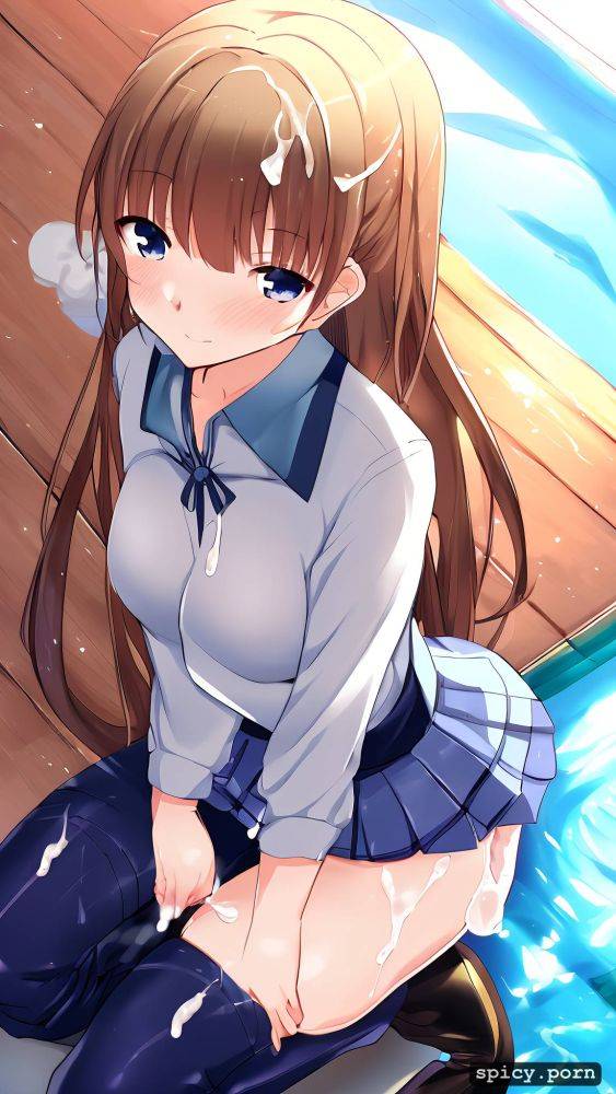 style soft anime, long sleeves, highly level of detail subject brown hair female character subject detail long hair - #main