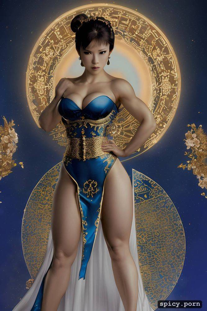 small tits with big hips, long dark blue dress, shaolin kung fu - #main