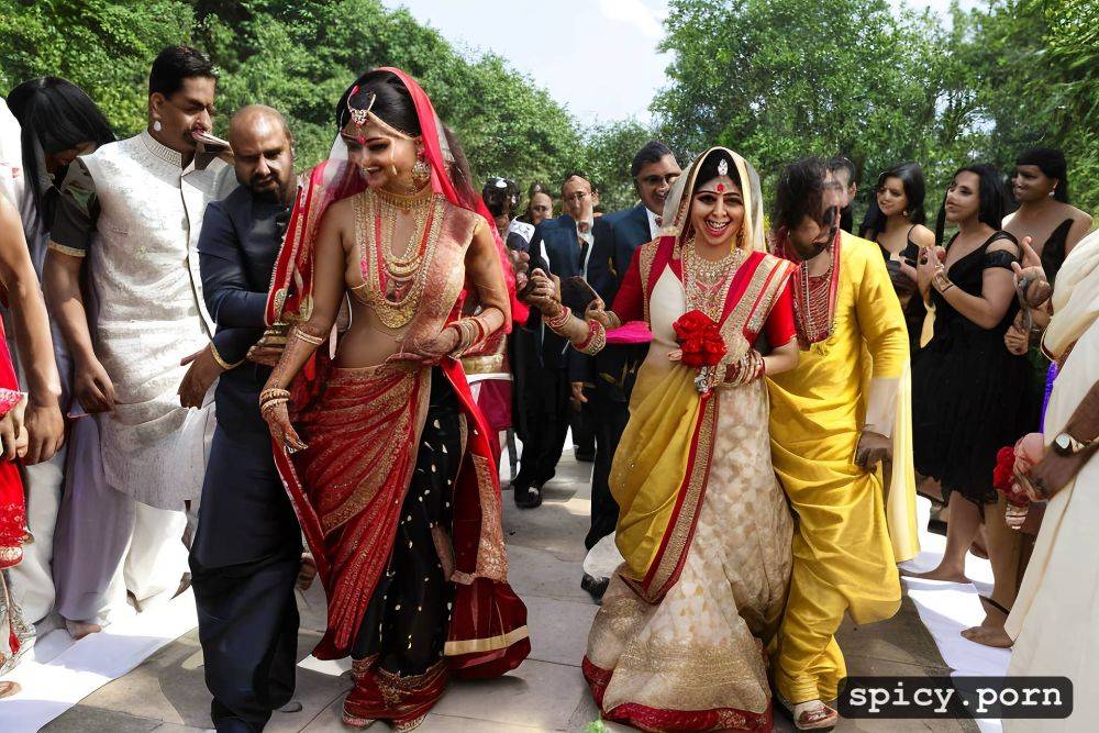 the standing beautiful indian bride in public takes a huge black dick in the mouth and get covered by cum all over his bridal dress and other people cheer the bride - #main